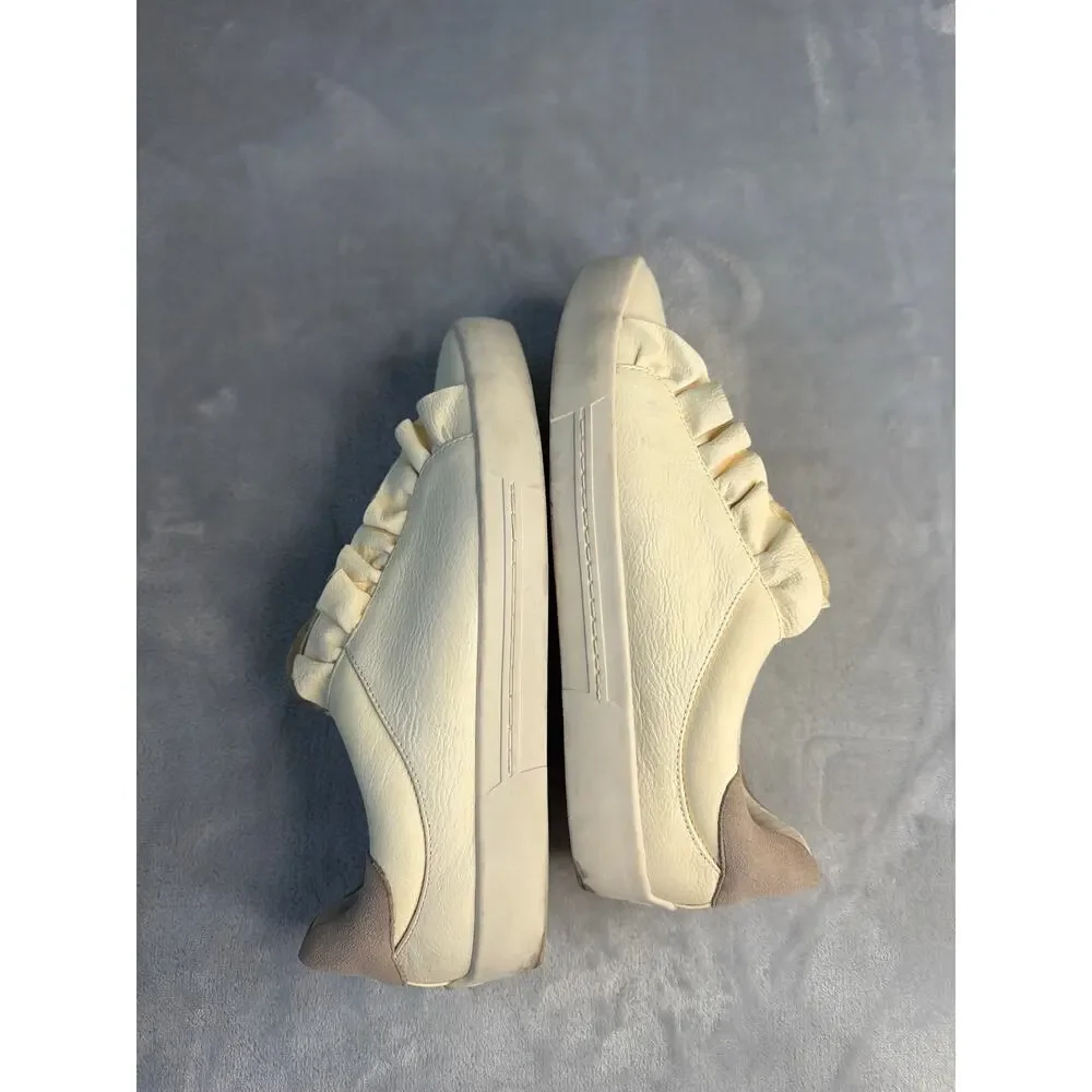 Joie Daw Butter Yellow Cream Suede Ruffle Low Top Slip On Sneakers 38 US 8
